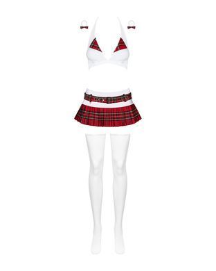 Еротичний костюм школярки з мініспідницею Obsessive Schooly 5pcs costume S/M, біло-червоний, топ, сп SO7304 фото