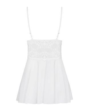 Сатиновий пеньюар з мереживом Obsessive 810-BAB-2 babydoll & thong L/XL, білий, пеньюар, танга SO7155 фото