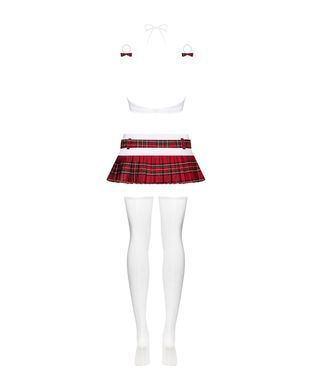 Эротический костюм школьницы с мини-юбкой Obsessive Schooly 5pcs costume L/XL бело-красный, топ, юбк SO7305 фото