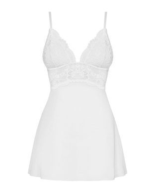 Сатиновий пеньюар з мереживом Obsessive 810-BAB-2 babydoll & thong L/XL, білий, пеньюар, танга SO7155 фото