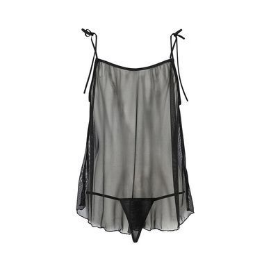 Сорочка прозора бебі дол MELANIA CHEMISE black S/M - Passion, трусики, на тонких бретелях EL16305 фото