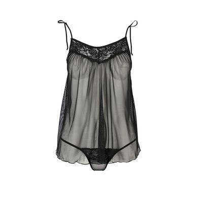 Сорочка прозора бебі дол MELANIA CHEMISE black XXL/XXXL - Passion, трусики, на тонких бретелях EL16306 фото