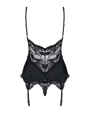 Сатиновый кружевной корсет Obsessive 810-COR-1 babydoll & thong L/XL, черный, корсет, танга SO7157 фото