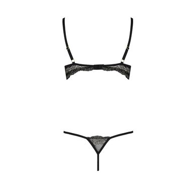 Комплект белья Passion VALERY SET S/M Black, стрепы, кружево, открытая грудь, стринги PS25105 фото
