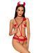 Еротичний костюм чортика зі стреп Obsessive Evilia teddy red S/M, боді, чокер, накладки на соски, об SO7706 фото 1