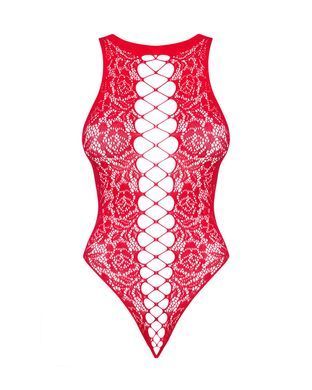 Ажурный бодистокинг с эффектом шнуровки Obsessive B120 teddy red S/M/L, красный SO7208 фото