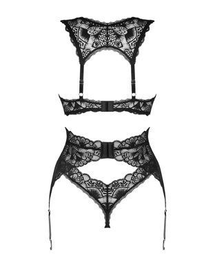 Комплект белья Obsessive Donna Dream 3-pcs set XS/S Black, бюстгальтер, стринги, пояс для чулок SO8636 фото
