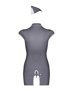 Эротический костюм стюардессы Obsessive Stewardess 3 pcs costume grey L/XL, серый, платье, стринги, SO7309 фото