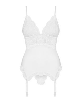 Сатиновый кружевной корсет Obsessive 810-COR-2 babydoll & thong L/XL, белый, корсет, танга SO7159 фото