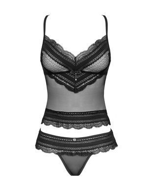 Полупрозрачный набор с украшениями Obsessive Ivannes top & thong S/M, черный, топ и танга SO7283 фото
