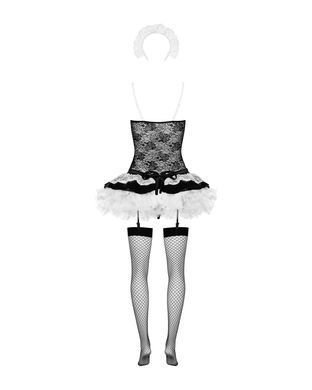 Эротический костюм горничной с юбкой Obsessive Housemaid 5 pcs costume S/M, black, топ, юбка, стринг SO7709 фото