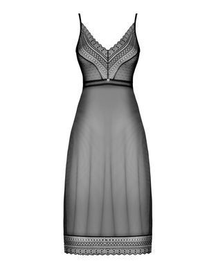 Напівпрозора довга сорочка Obsessive Estiqua chemise XS/S, чорний, асиметричний крій SO7262 фото