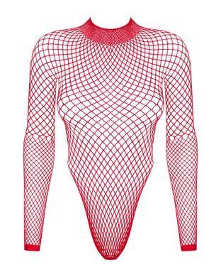 Сетчатый бодистокинг с длинным рукавом Obsessive B126 teddy red XL/XXL, красный SO7212 фото