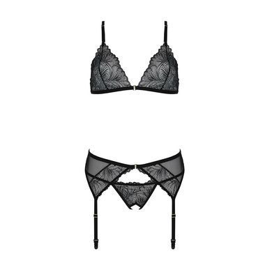 Комплект с открытым доступом Passion DELIENA SET L/XL black, лиф, стринги, пояс для чулок SO8421 фото