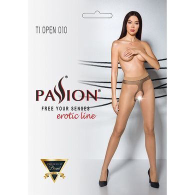 Телесные колготки с открытым доступом, контрастная линия TIOPEN 010 beige 5 (20 den) &mdash; Passion SO5804 фото