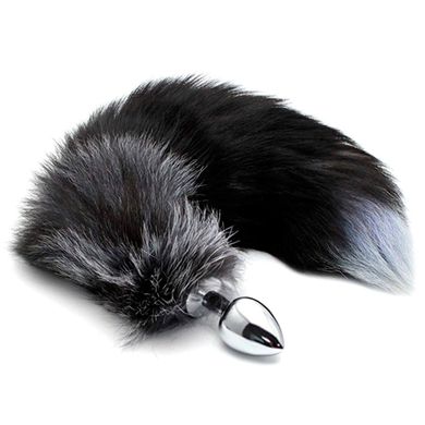 Металева анальна пробка Лисячий хвіст Alive Black And White Fox Tail M, діаметр 3,4 см SO6322 фото