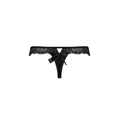 Мереживні трусики-танга з атласним бантиком Naja Thong black XXL/XXXL - Passion SO5366 фото