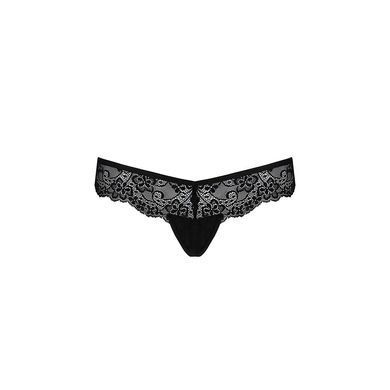 Мереживні трусики-танга з атласним бантиком Naja Thong black XXL/XXXL - Passion SO5366 фото