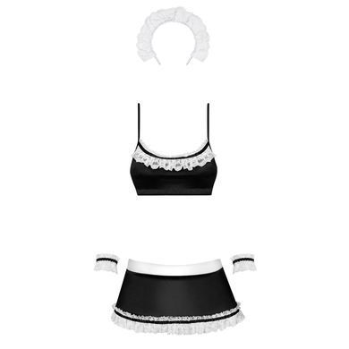 Атласний еротичний костюм покоївки Obsessive Maid set S/M, black, топ, спідниця, стринги, манжети, о SO7715 фото