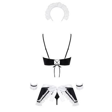 Атласний еротичний костюм покоївки Obsessive Maid set S/M, black, топ, спідниця, стринги, манжети, о SO7715 фото