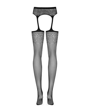 Сетчатые чулки-стокинги с цветочным рисунком Obsessive Garter stockings S207 XL/XXL, черные, имитаци SO7267 фото
