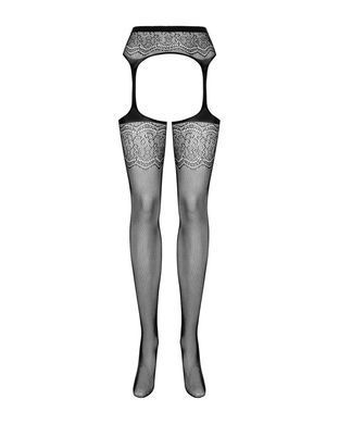 Сетчатые чулки-стокинги с цветочным рисунком Obsessive Garter stockings S207 XL/XXL, черные, имитаци SO7267 фото