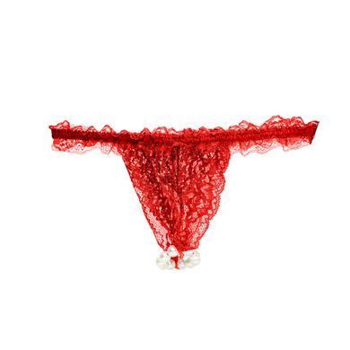 Набір Intt BRAZILIAN PANTY RED: трусики на зав&rsquo;язках S-XL з перлинним кільцем + полунична змазка SO7128 фото