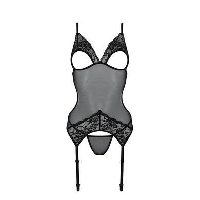 Корсет із підв&rsquo;язками та ажурним ліфом Christa Corset black L/XL &mdash; Passion, стрінги в комплекті SO5756 фото