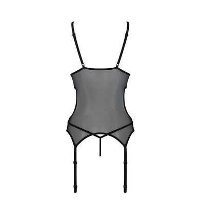 Корсет із підв&rsquo;язками та ажурним ліфом Christa Corset black L/XL &mdash; Passion, стрінги в комплекті SO5756 фото