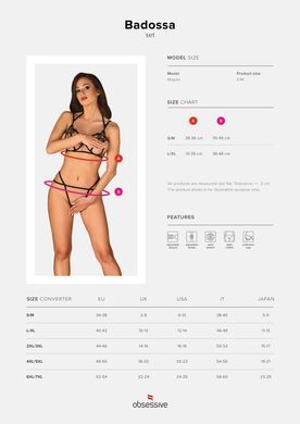Еротичний комплект зі стреп Obsessive Badossa 2-pcs set L/XL, чорний, з доступом, бюстгальтер, стрін SO7218 фото