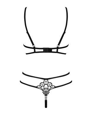 Еротичний комплект зі стреп Obsessive Badossa 2-pcs set L/XL, чорний, з доступом, бюстгальтер, стрін SO7218 фото