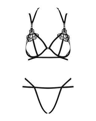 Еротичний комплект зі стреп Obsessive Badossa 2-pcs set L/XL, чорний, з доступом, бюстгальтер, стрін SO7218 фото