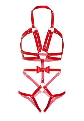 Портупея-тедди из ремней Leg Avenue Studded O-ring harness teddy S Red, экокожа SO8560 фото