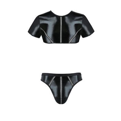 Комплект чоловічої білизни під латекс Passion 057 Set Peter S/M Black, кроп-топ, стринги SO7634 фото