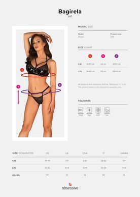 Эротический комплект под латекс со стрепами Obsessive Bagirela 2-pcs set L/XL, черный, под леопард, SO7220 фото
