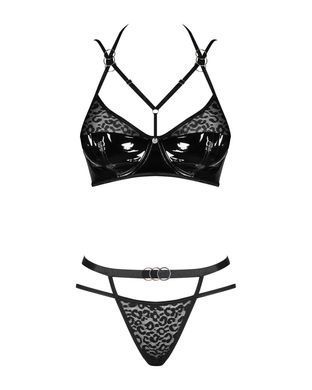 Эротический комплект под латекс со стрепами Obsessive Bagirela 2-pcs set L/XL, черный, под леопард, SO7220 фото