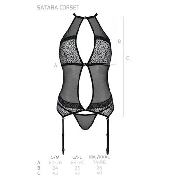 Корсет с пажами Passion SATARA CORSET XXL/XXXL red, стринги, кружево, застежки спереди и сзади SO8480 фото