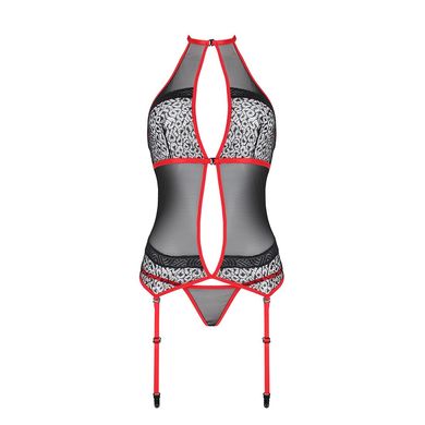 Корсет с пажами Passion SATARA CORSET XXL/XXXL red, стринги, кружево, застежки спереди и сзади SO8480 фото