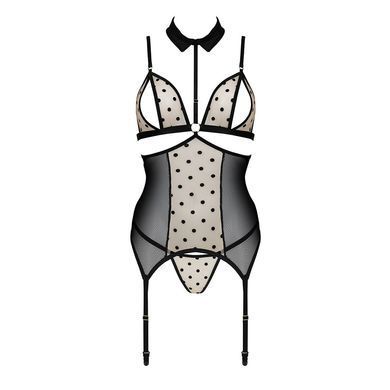 Корсет с открытой грудью Passion DOMINICA CORSET L/XL beige, пажи для чулок, стринги SO8430 фото