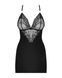 Сатиновий комплект для сну з мереживом Obsessive 828-CHE-1 chemise & thong S/M, чорний, сорочка, стр SO7171 фото 4