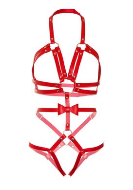 Портупея-тедди из ремней Leg Avenue Studded O-ring harness teddy L Red, экокожа SO8562 фото
