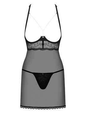 Прозора сорочка з відкритими грудьми Obsessive Pearlove chemise & thong black S/M, трусики SO7877 фото