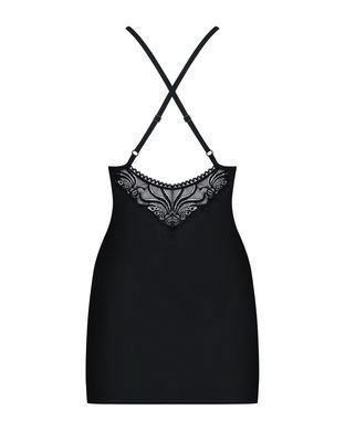 Сатиновый комплект для сна с кружевом Obsessive 828-CHE-1 chemise & thong L/XL, черный, сорочка SO7172 фото