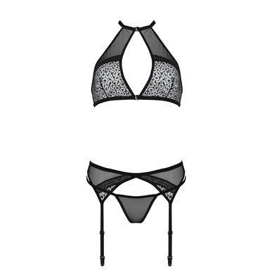 Комплект белья Passion SATARA SET L/XL black, топ, пояс для чулок, стринги SO8481 фото
