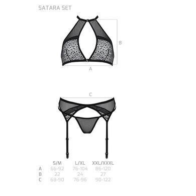 Комплект белья Passion SATARA SET L/XL black, топ, пояс для чулок, стринги SO8481 фото