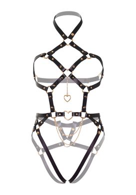 Портупея-тедді з екошкіри Leg Avenue Heart ring harness teddy S Black, підвіска-сердечко, ланцюги SO8563 фото