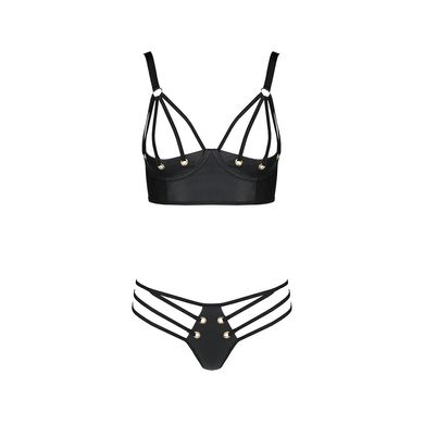 Комплект из эко-кожи с люверсами и ремешками Malwia Bikini black S/M — Passion, бра и трусики SO5763 фото