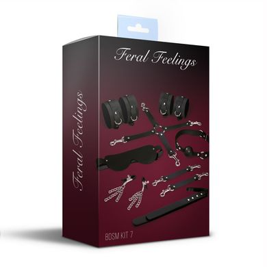 Набор Feral Feelings BDSM Kit 7 Black, наручники, поножи, коннектор, маска, паддл, кляп, зажимы SO8276 фото