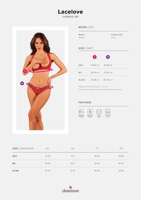 Комплект белья Obsessive Lacelove cupless 2-pcs set XS/S Red, открытый доступ, открытая грудь SO8652 фото