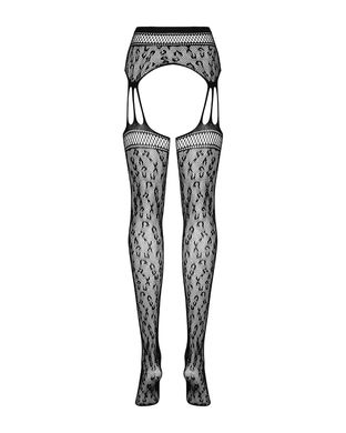 Сетчатые чулки-стокинги под леопард Obsessive Garter stockings S817 S/M/L, имитация гартеров, с дост SO7275 фото